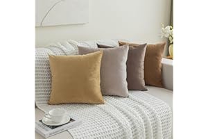 mosayt Fundas Cojines 45x45 cm Marron Beige de Terciopelo 4 Piezas Funda de Almohada Suave Decoración Hogar, para Sofá Silla Salon de Estar Exterior Jardin Funda de Cojin Moderna Color Gradiente