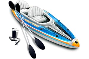 Sunlite Sports Kayak inflable para 2 personas con remos de aluminio (136 x 33 pulgadas), bomba de aire de alto rendimiento y bolsa de almacenamiento, kayak doble tándem para adultos, canoa y kayak