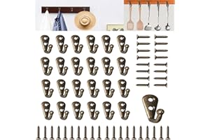 Bateya 30 Stk Wandhaken Vintage Einzelne Haken, Mini Robenhaken Garderobenhaken mit 60Stk Schrauben, Garderobenhaken aus Metall für Badezimmer Kleiderhaken antik Bronzen Haken