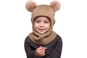 DRESHOW Gorro de Punto para Bebé Niño Niña Capucha Suave Invierno Sombreros y Bufandas con Doble Pompón para Pequeños Niños Niñas 1-6 Años