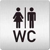Türschild 160x40 Mm – Aluminium, Eloxiert In Edelstahloptik, Made In Germany (WC + Pfeil Links)