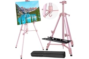 JOCOSA Easel Stand, Portable Pink Art Easel for Display, from 20"to 61" Adjustable Height Paint Easel with Carrying Bag, Aluminum Metal Poster Holder for Painting Canvas, Wedding Signs & Posters