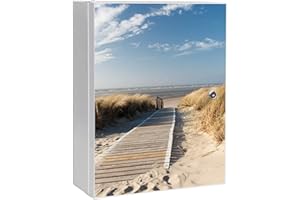 ‎BANJADO banjado® XXL Lockable Medicine Cabinet with Dunes Motif, 35 x 46 x 15 cm, Large Metal Medicine Cabinet for Medicine Storage, Apothecary Cabinet with 3 Keys