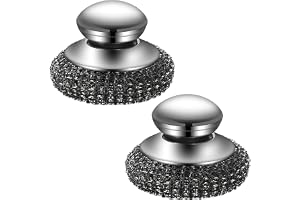 2 stycken skrubborste av stål med handtag, metall-disktvättar, rostfri skrubbborste, stålsvampar, stålullsskrubber, rostfritt stål ullskrubborste med handtag, för rengöring av porslin, stekpannor