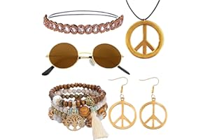 kasahara Hippie Accessoires 5 Stück Set, Hippie Kostüm Damen Kleidung, 60er 70er Jahre Bekleidung Abba Kostüm Accessoires Faschingskostüme Karneval Damen Boho Zubehör