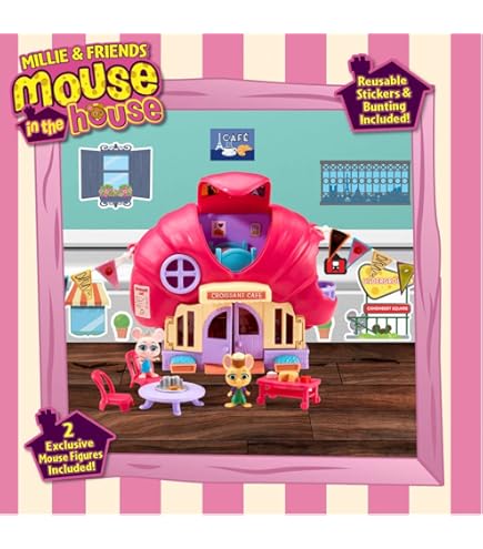 Mouse in the House Millie & Friends Slice 'O' Pie Pizzeria Playset y 5 paquetes de cifras de mouse coleccionables