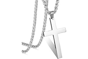 Adramata Stainless Steel Cross Pendant Chain Necklace for Men Women Long Large Cross Necklace Silver Tone, 61CM