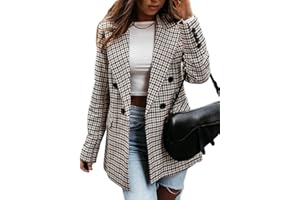 seiveini Femme Blazer à Carreaux Manteau Élégant col V Veste de Costume à Boutons Chaud Jacket Trench Coat Bouton Manche Longue Classique