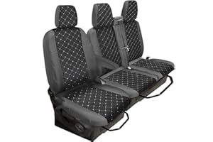 Shield Autocare Tailored Ford Transit Custom Seat Covers 2013-2023 Driver & Double Passenger with Tray Flap & Arm Rest Heavy Duty Polyester Grey & Black Diamond Style Van Seat Covers