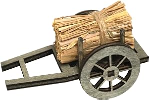 KUPITM6 Miniatur Strohkarre aus Holz für Krippe Weihnachten Deko, Wichtel Zubehör Mini Brennholzwagen für Puppenhaus und wichteltür Dekoration, Krippe Weihnachten Modellbau