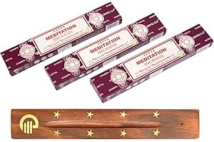 Original Satya Meditation Incense Sticks Pack of 3X 15G with Greensense Holder for Aromatherapy, Spa, Yoga, Weddings, Meditation, Healing, Positivity and Relaxation