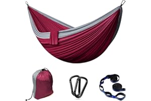 FORRINX Hamaca para Acampar al Aire Libre Hamaca de Viaje | 2 Personas hasta 300 kg, 300 x 200 cm, Paracaídas de Nailon |Incluye 2 Mosquetones y 2 Correas de Nylon, para Jardines Interiores y Exteriore