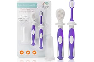 Cherish Baby Care Baby-Zahnbürsten-Set (3-24 Monate) - Sicherheitsgeprüfte & BPA-freie Fingerzahnbürste Baby, Baby Zahnbürste & Zahnbürste Kleinkind - Komplettes Baby Zahnbürsten-Set (lila)