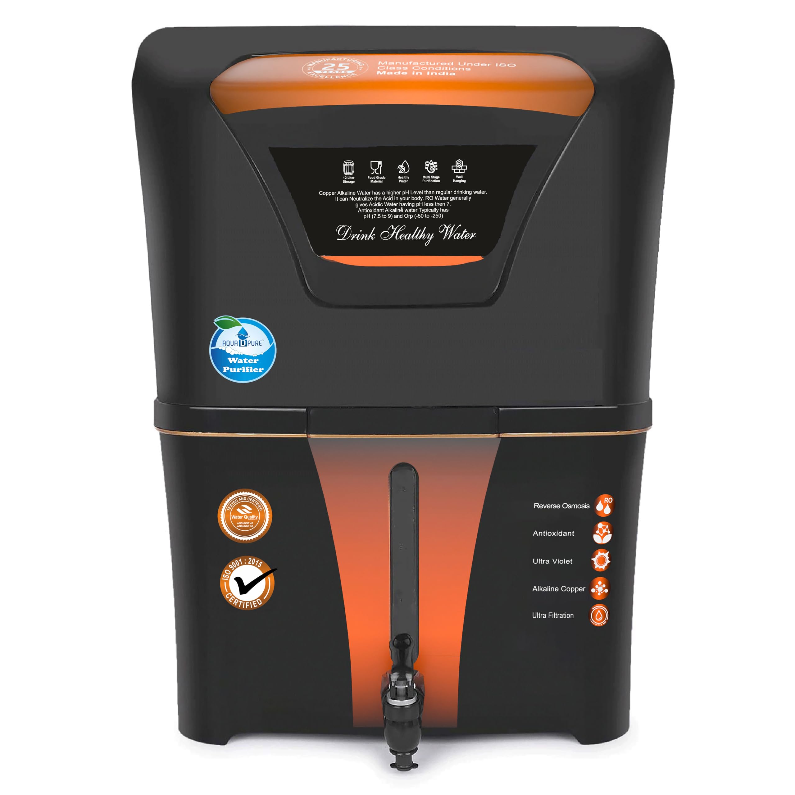 AQUA D PURE 4 in 1 Copper RO Water Purifier with 10 Stage Purification Filtration, UV, UF, TDS Adjuster and 12 Liter Large St