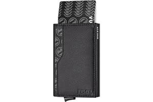 VULKIT Tarjetero con Doble Ventana de Identificación Cartera de Cuero Cartera con Bloqueo RFID Cartera de Tarjeta Emergente Automática para Tarjetas y Notas