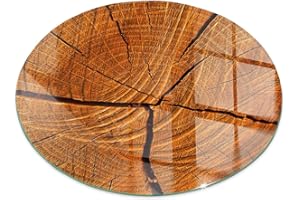 WALLFLUENT Kamin Bodenplatte Glas ⌀ 60 cm Bodenbelag Thermischer Schutz Wasserdicht Fleckenbeständigkeit Esszimmer Sicherungsblech Rund Herdboden Polierte Kanten - Holzmaserung im Querschnitt