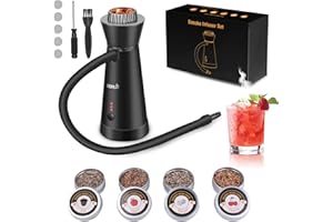 BORUIT SK301B Cocktail Smoker Kit,Smoking Gun Food Smoker with 4 Flavors Wood Chips,Portable Aluminum Alloy Drink and Food Smoker Infuser for Kitchen Cocktails Meat BBQ Cheese(Black)