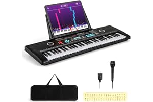 COSTWAY Piano Digital 61 Teclas, Teclado Piano Eléctrico Portátil con Soporte para Música, Micrófono, Pegatinas de Notas y Bolsa de Transporte para Niños y Adultos, Negro
