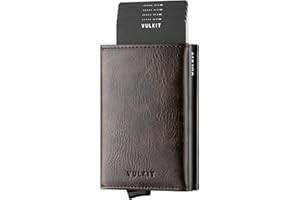 VULKIT Credit Card Holder RFID Blocking Mens Leather Bifold Card Wallet Automatic Pop Up for 9 Cards with ID Window & Coin Pocket