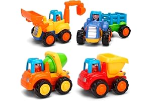 MOONTOY Babyleksaksbil, grävmaskin, byggfordon, 4 i en uppsättning för barn, traktor, bulldozer, kipper och cementmixer
