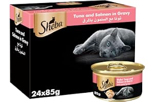 Sheba Cat-Food Tuna & Salmon Can, Made from Natural Ingredients Essential Vitamins and Minerals, this is a Grain Free Formula Suitable for Sensitive Cats, Pack of 24x85g