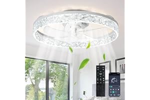 Depuley Ventilateurs de plafond avec lumières et télécommande : Ventilateur de plafond encastré 20 pouces avec 6 vitesses et 3CCT - 3000-6500K Dimmable Led Fandelier pour chambre et salon - Blanc