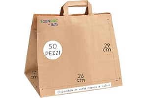 G.M. DISTRIBUZIONE GM - 50 Shopper Asporto in Carta 26+17x29h cm Avana – Varie Misure Disponibili, Borse di carta con Base Larga e Manici in Carta, Buste per Asporto Cibo, Bevande, Sacchetti Ristoranti e Take Away