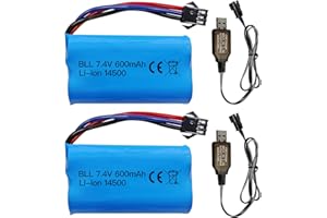 BLLRC 2PCS 7.4V 600mah 2S SM-3P Plug Li-ion Battery with USB Charging Cable for DE82 TK3086B G20601 RC Toy RC Car TK-3082B Stunt Flip Car Battery