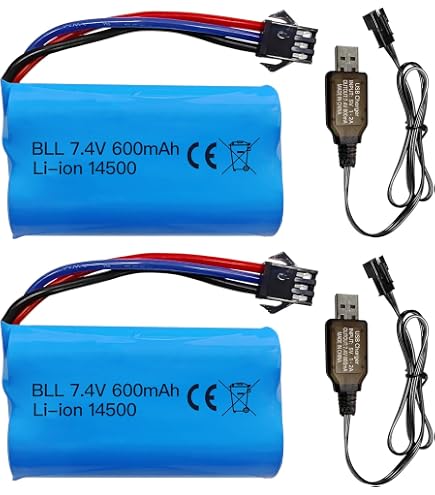 AMZZN 2PCS 7.4V 3000mah 15C 2S SM-4P Plug Li ion batterie avec chargeur USB pour EC08 DE85 RC voiture, camion RC navire télécommande drone ingénierie véhicule batterie de rechange