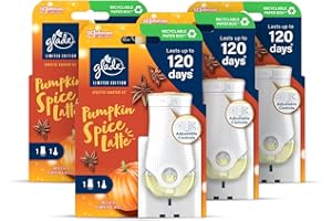 Glade Plug in Air Freshener Holder and Refill, Electric Scented Oil Room Air Freshener, Pumpkin Spice Latte, Pack of 4 Starter Kits, (4 x Holder and 4 x 20 ml Refill)