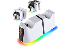 AKUMA Cyber V01 - Stazione di ricarica per controller PS5 - Caricatore controller PS5 DualSense & DualSense Edge - Ricarica rapida e 10 modalità di luce RGB - Bianco