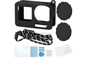 Crazyfly Silikonowe etui z paskiem do noszenia do DJI OSMO Action 4, folia ochronna na wyświetlacz + osłona obiektywu, odporna na zarysowania i upadki, miękkie, przenośne etui silikonowe