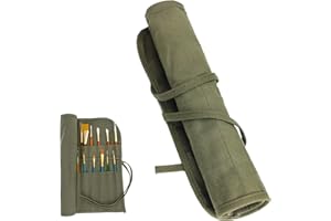JEUFUN 22-Slot Paint Brush Storage Roll Canvas Pouch, Artist Brush Holder Roll Up Bag for Watercolor Gouache (Army Green)