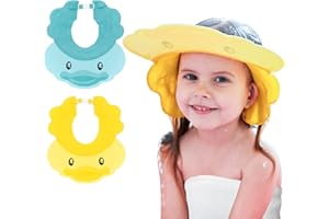 FUNUPUP 2 Stück Duschhaube Kinder Baby Verstellbare Haare Waschen Kinderschutz Schild Shampoo Schutz Baby-Visier für Augen und Ohren (Ente)