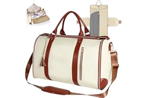 Geestock Kleidersack für Damen, PU Leder Faltbare Reisetasche Handgepäck mit Schuhbeutel, 2 in 1 Wandelbare Anzugtasche Garment Duffle bag für Bussiness, Reisen (Beige)