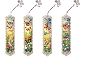 Lebartm 4Pcs DIY Diamond Art Painting Bookmarks with Colorful Butterfly Pendant PET Bookmark Ornament Double Sided Pattern Single Sided Diamond Book Marker Clip Gifts Tags-Butterfly03