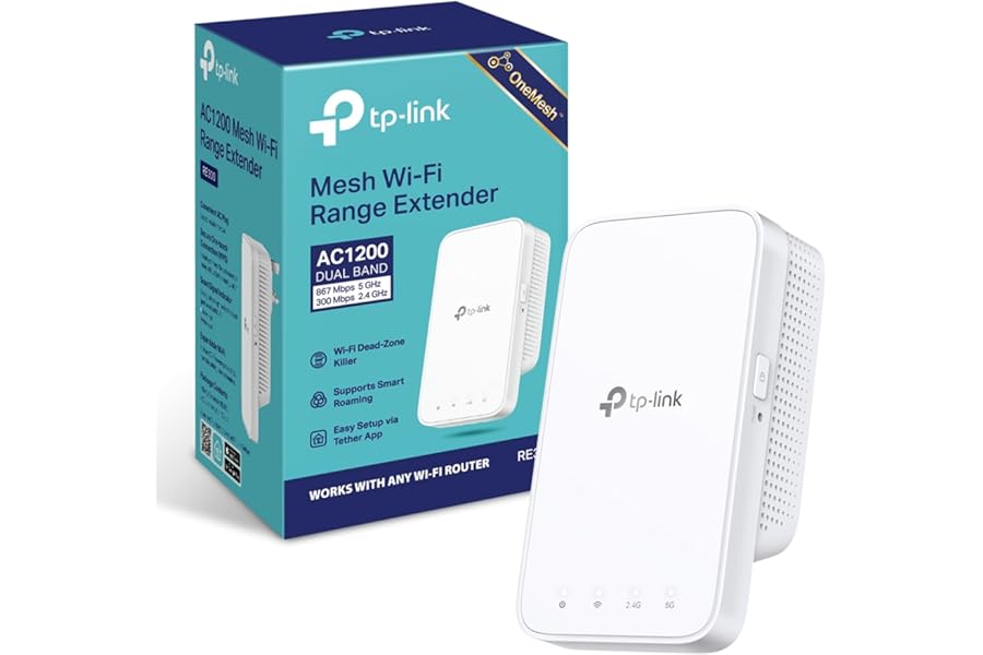 TP-Link RE300 AC1200Mbps WiFi Extender Booster Dual Band, EasyMesh, WiFi Booster Range Extender, Internet Booster, Access Point, Works with Any WiFi Router, App Control Easy Setup, UK Plug