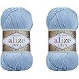 Alize Diva Yarn 100% Microfiber Acrylic Yarn, 2 Skeins of 200gr/767yds, Sea Blue, Silk Effect, Weight, Crochet/Hook Size 3.5mm
