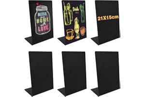 YAKLEE 6 PCS Mini Tableau Noir A5 en Forme de L - Panneau d'Affichage Plastique Réutilisable 21 x 14,8 CM - Ardoise Craie pour Mariage, Fête, Étiquette de Prix