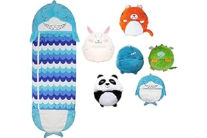 SAMNUERLY Schlafsack mit Kissen im Alter von 3+, 2 in 1 Tiger Schlafsack für Kinder, schläfriger Sack tragbarer und Faltbarer leichtes und atmungsaktives Tiercharakter Kinderkissen