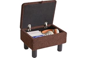 Aibiju Poggiapiedi, Piccolo Ottomano Rettangolare con Seduta Imbottita Gambe, Poggiapiedi per Divano in Finta Pelliccia di Orsacchiotto per Ingresso Camera da Letto Soggiorno, Marrone YD-JD136B