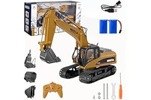 Lischwert 1/14 Excavadora Teledirigido,Excavadora Juguete de aleación 3 en 1,Excavadora teledirigido 22 Canales,Se Puede Girar 660°Juguete Vehículo de Construcción con Ligero y Sonido
