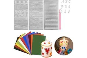 Ovaletta 12 Farben Wachsplatten für Kerzen 14x7,5cm, Taufkerze Selber Machen Set, Wachsplatten Zum Kerzen Verzieren, Kerzen Selber Machen Set, mit 3 Stück Silber Buchstaben Sticker, 1 Pinzette