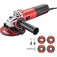 TEENO Angle Grinder 1000W, Corded Angle Grinder Variable Speed of 2000-12000 RPM (Grinding/Cutting Disc: 125 mm 4 Pieces), Used for Cutting and Grinding Metal, Protective Shell and Handle
