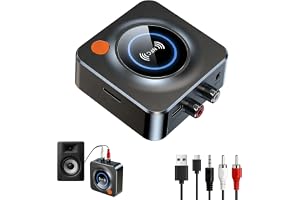 Bluetooth 5.1 ljudmottagare, trådlös ljud, HiFi trådlös mottagaradapter med 3,5 mm AUX och RCA RCA-adapter för stereosystemhögtalare, basläge HD låg latens