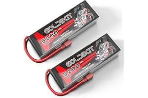 GOLDBAT 11.1V Lipo Battery 5200 mAh 80C 3S RC lipo battery Soft Case with T Deans Connector for RC Car Airplane Helicopter Boat Buggy Truck Helicopter Airplane Racing Models(2 Packs)