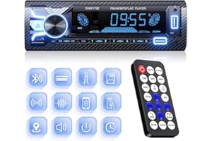 SOOMFON RDS Autoradio Bluetooth 5.1 Vivavoce 2024, 4x60W FM/AM Stereo Auto Bluetooth 1 Din, con Telecomando, Supporto due USB/AUX in/TF/WMA/WAV/MP3 Player, 8 Effetti di Luce