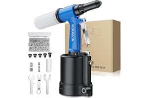 VORXEON Pneumatic Rivet Gun Set 5 Sizes (2.4mm/3/32"- 6.4mm/1/4"), 1780KGF Pulling Force, 500PC Aluminum Rivets Air Riveter Ideal for DIY, Garage, and Automotive Use