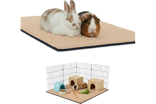 NEO SOLVO Tapis Litière Polaire pour Cochon d'Inde et Lapin - Absorbant et Imperméable - Lavable - Cage et Enclos - 105 x 70 cm - Beige