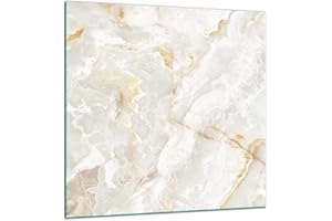 TMK ARTDEKO TMK | Paraschizzi da cucina in vetro temperato 60 x 65 cm – Vetro decorativo con nastro adesivo – Pannello posteriore in vetro cucina bianco marmo